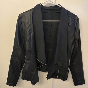 Gently worn leather jacket with cowl coller